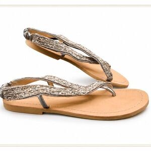 Jessica Simpson Womens Tan and Silver Bronze Beaded Sandals